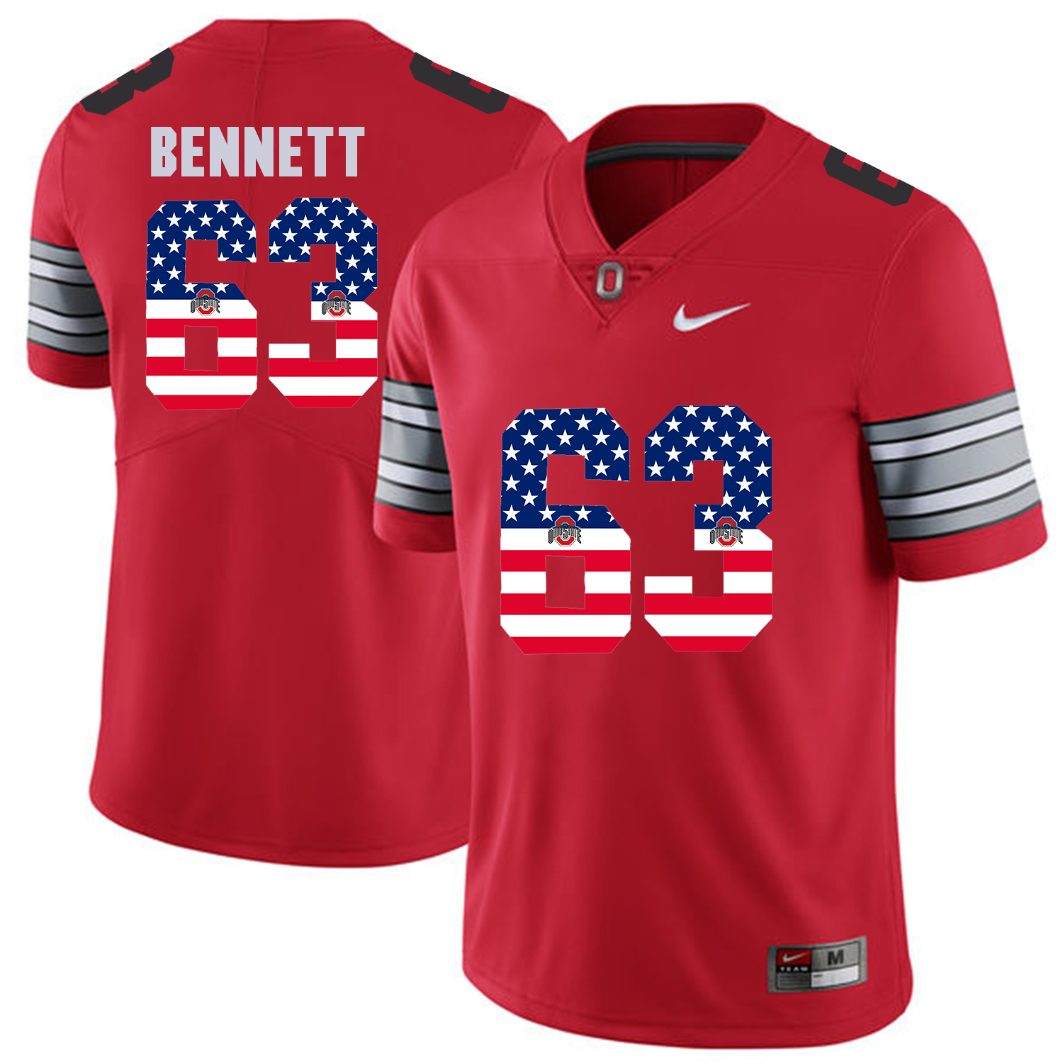 Men Ohio State #63 Bennett Red Flag Customized NCAA Jerseys